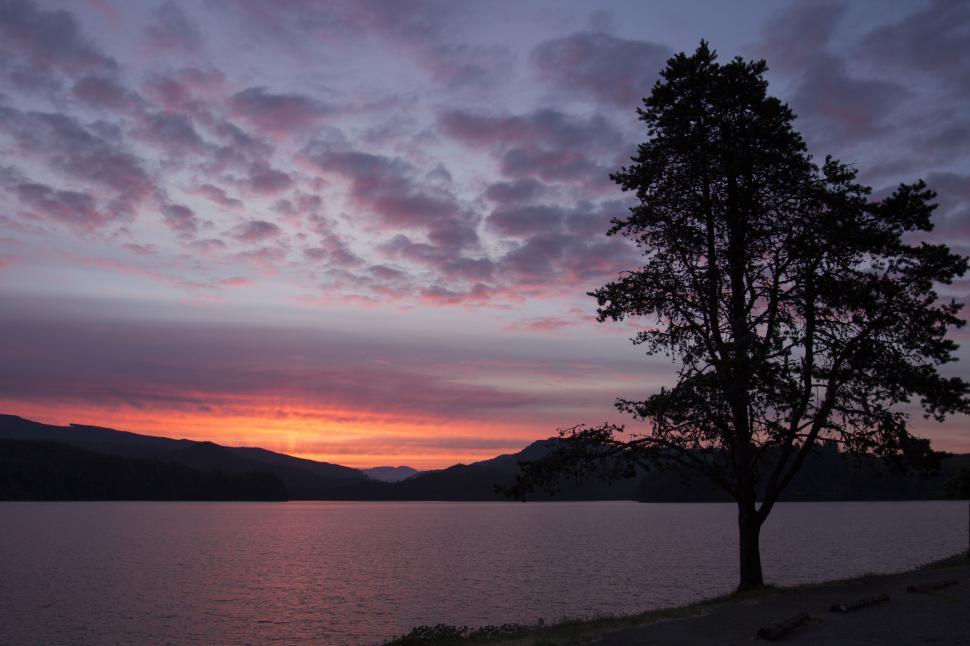 Free Image of Dramatic sunset silhouette against lake 