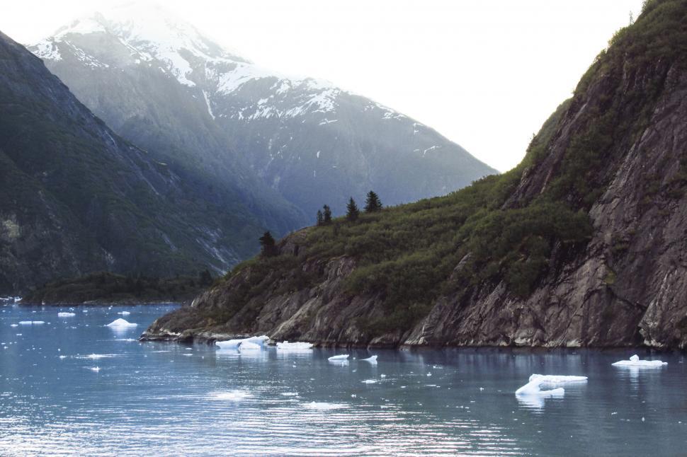 Free Image of Alaskan fjord with floating icebergs 