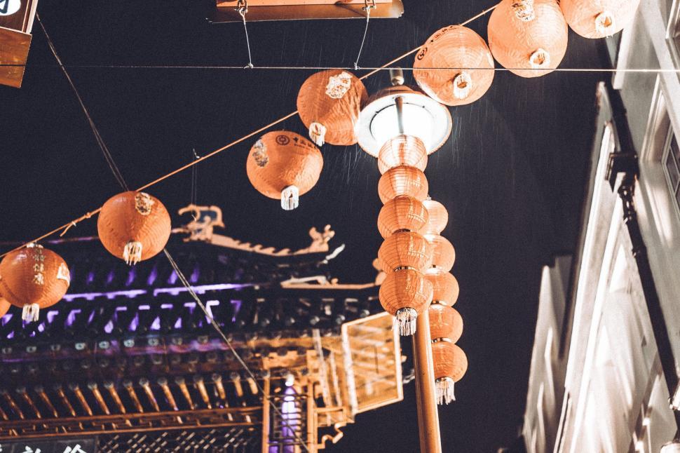 Free Image of Lanterns in an Asian street at night 