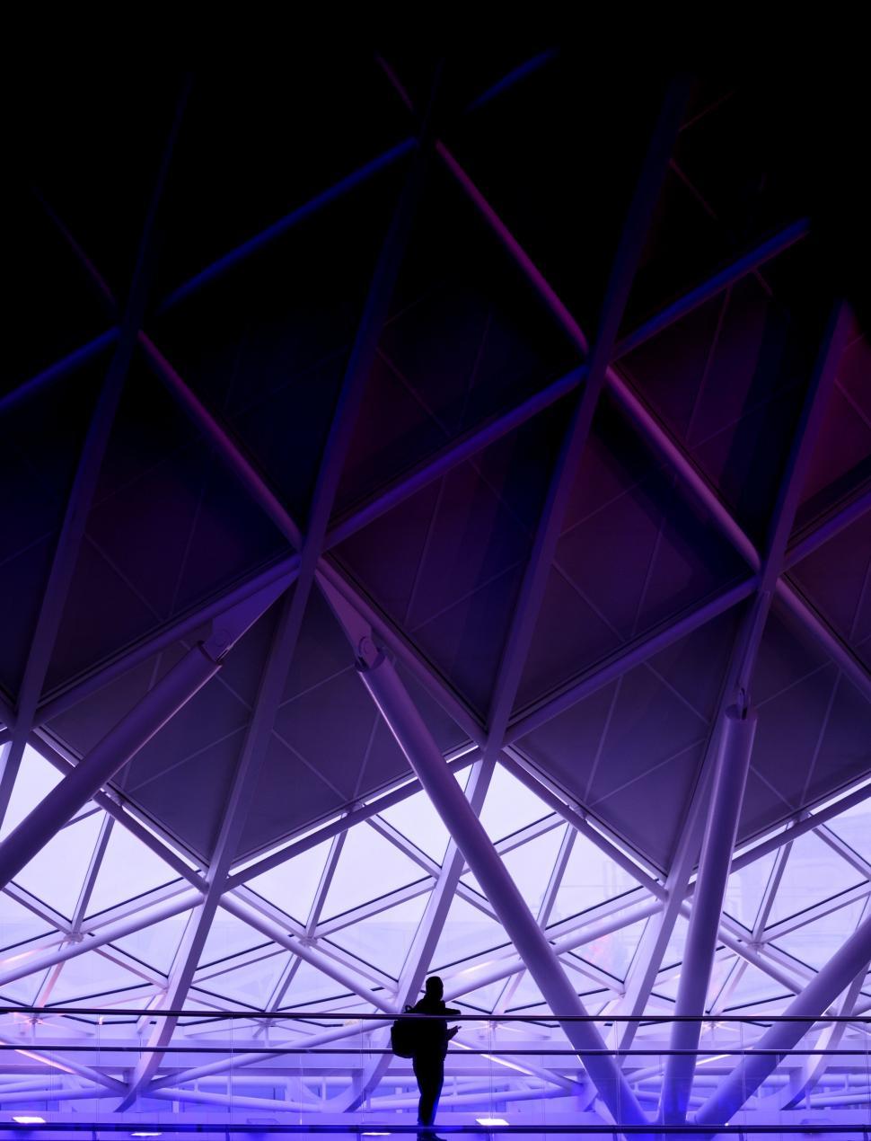 Free Image of Solitary figure under futuristic purple lighting 
