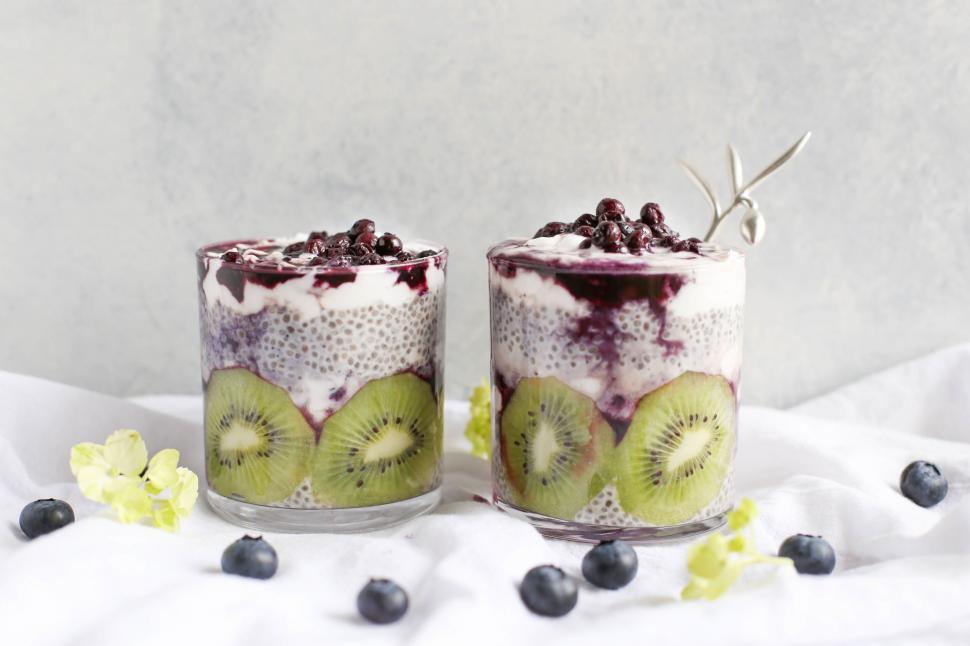 Free Image of Two Chia Pudding Parfaits with Berries 