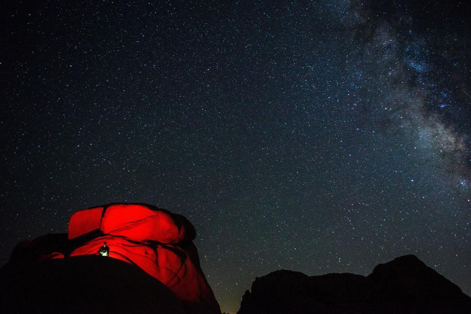 Free Image of Starry sky over illuminated tent in the wilderness 