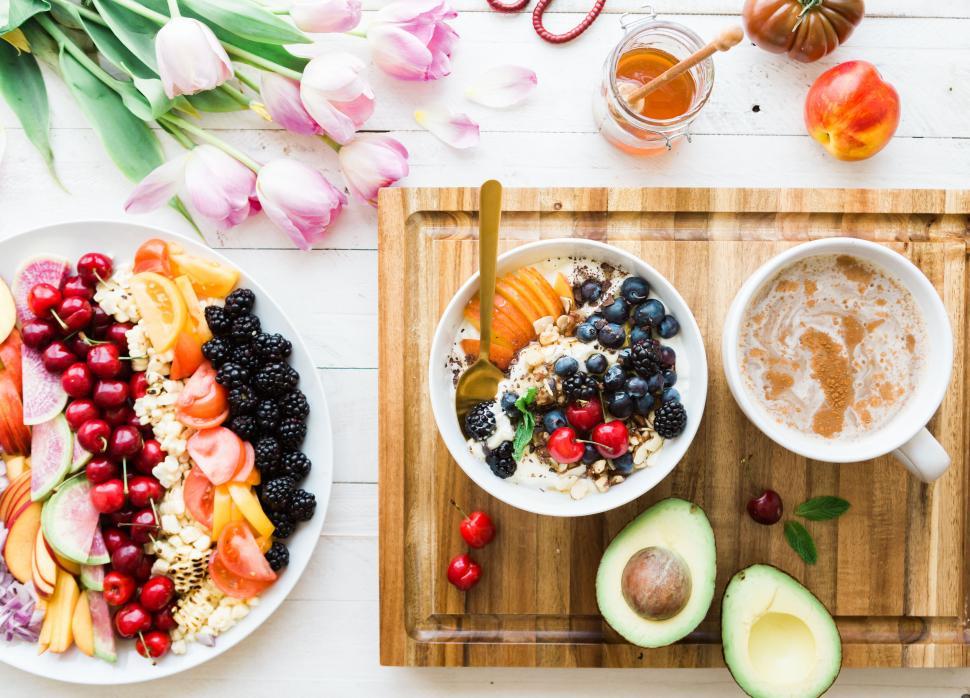 Free Image of Fresh fruit bowl and breakfast spread 