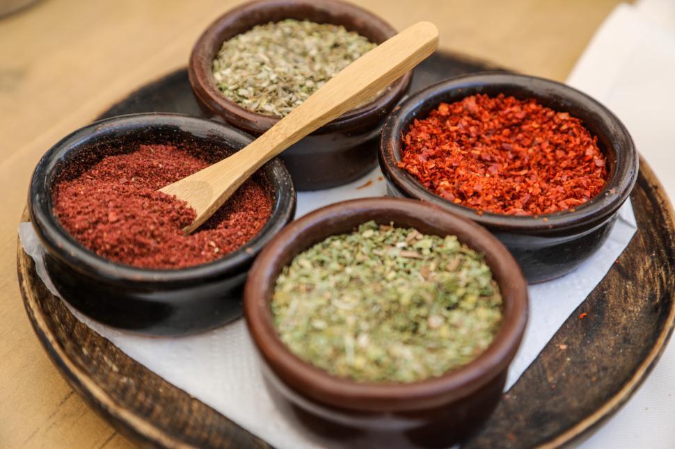 Free Image of Variety of spices in traditional bowls 