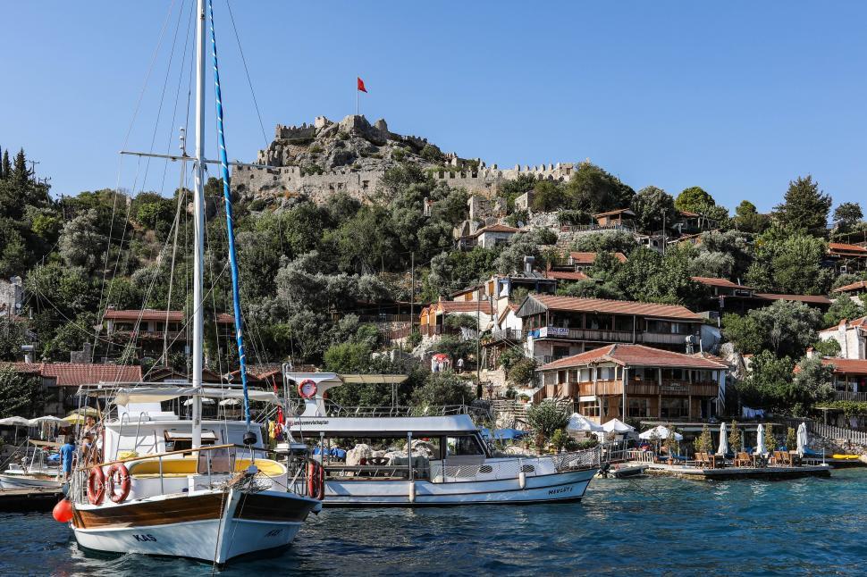 Free Image of Boats moored at a Turkish coastal village 