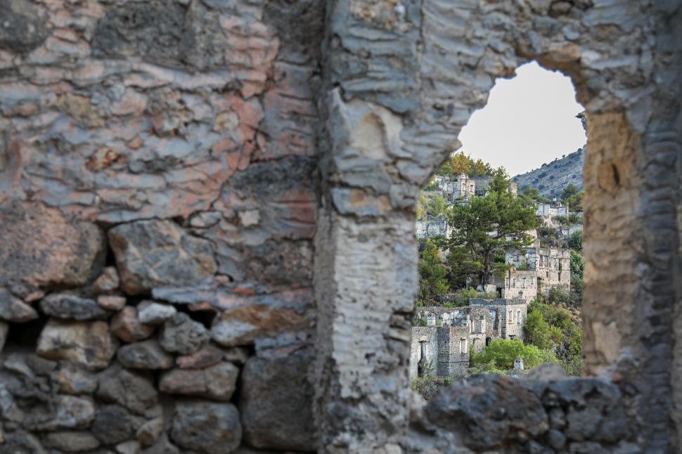 Free Image of View through ancient archway ruins in Kayakoy, Turkey 