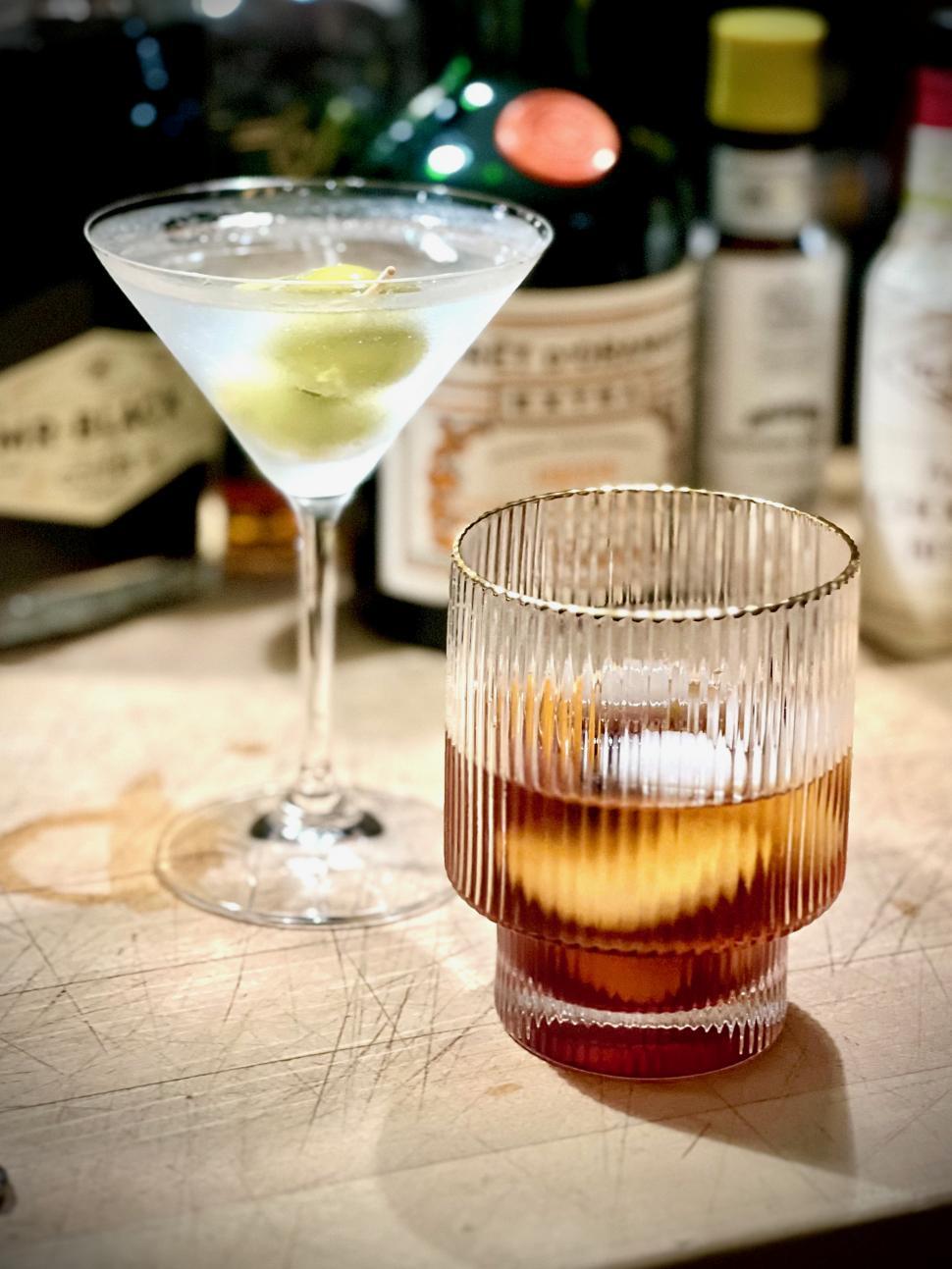 Free Image of Martini and whiskey cocktail on a bar 