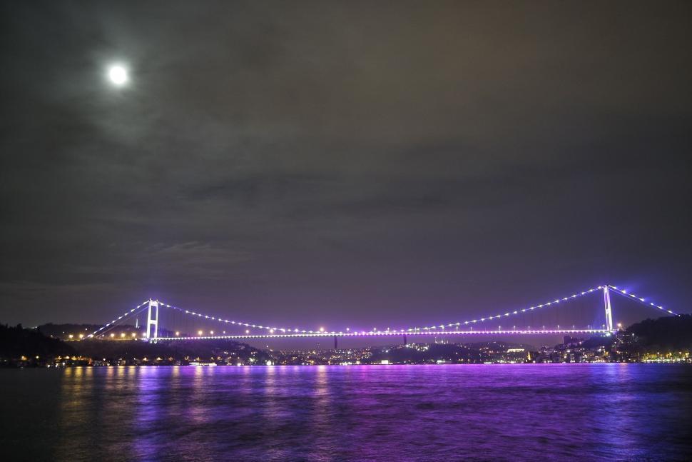 Free Image of Vibrant night view of Istanbul s Bosphorus Bridge 