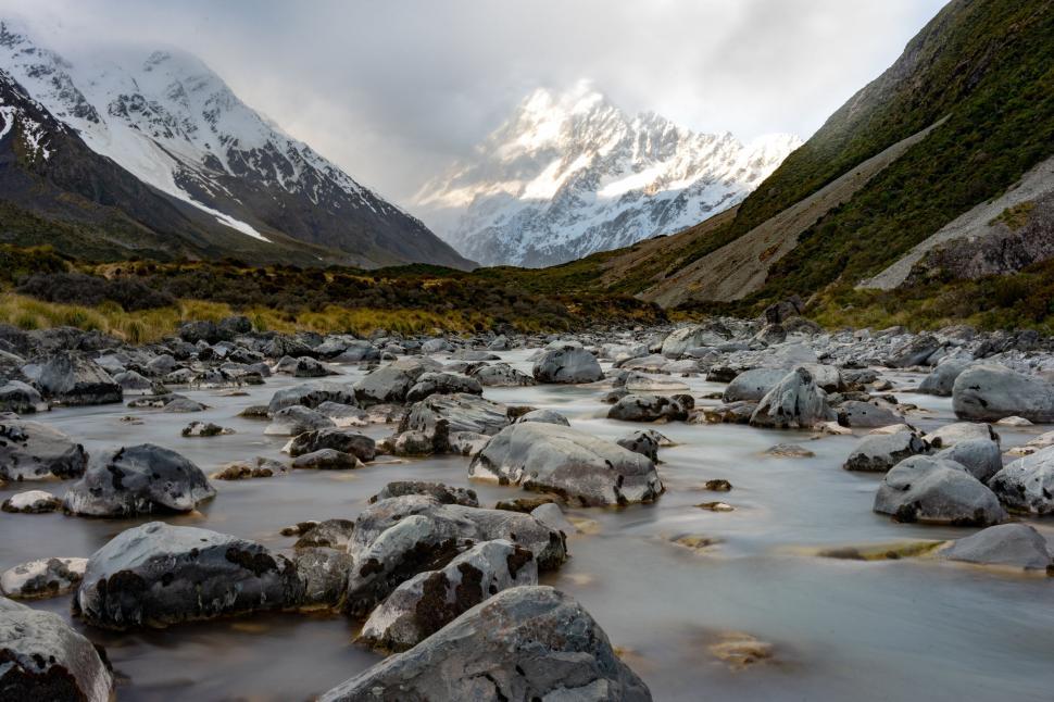 Free Image of River stream flowing through a mountain valley 
