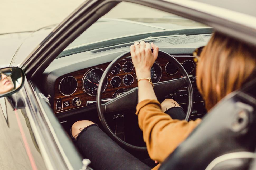Free Image of Vintage car s interior and driver s hands 