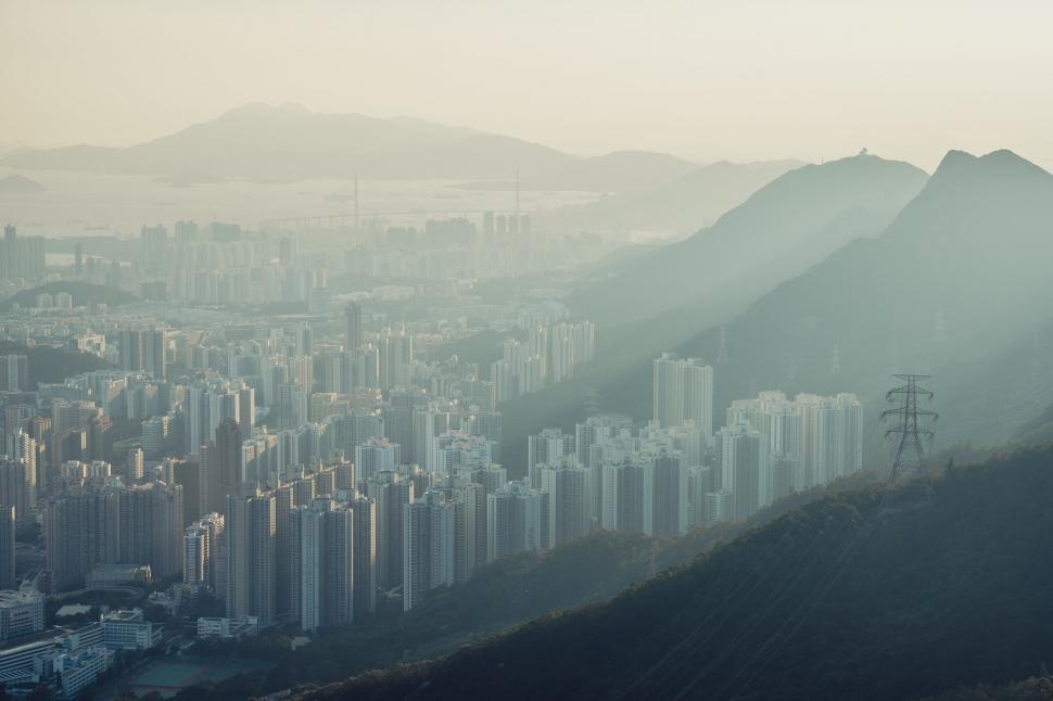 Free Image of Aerial view of Hong Kong s misty skyline 