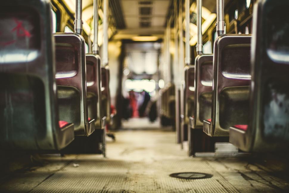Free Image of Inside view of an empty city bus in motion 