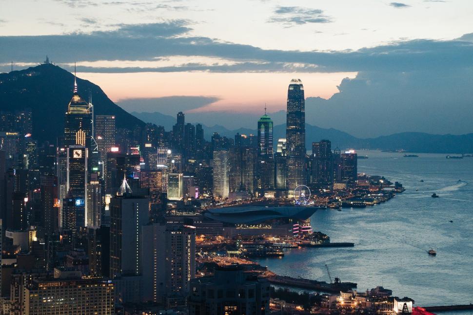 Free Image of Hong Kong skyline during twilight hours 