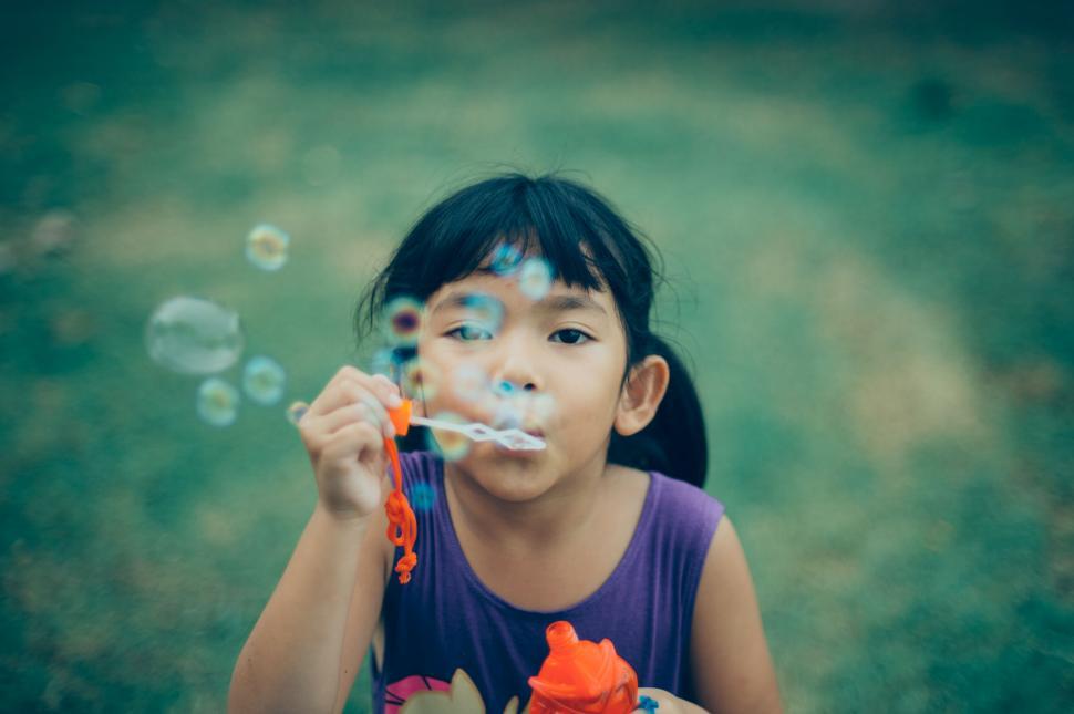 Free Image of Child blowing bubbles in a park 