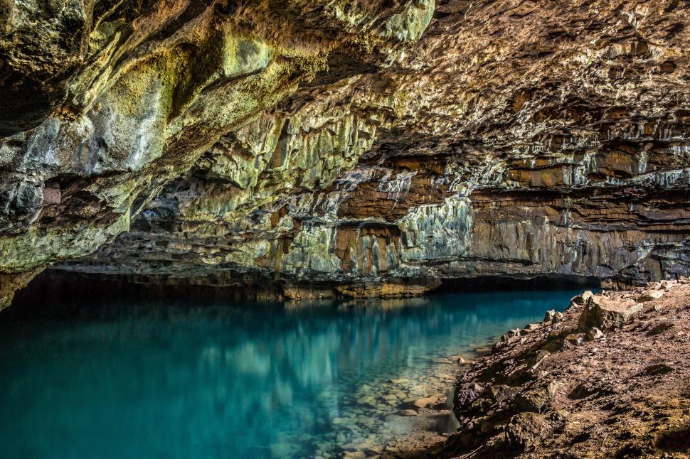 Free Image of Mysterious underground pool in a cave 
