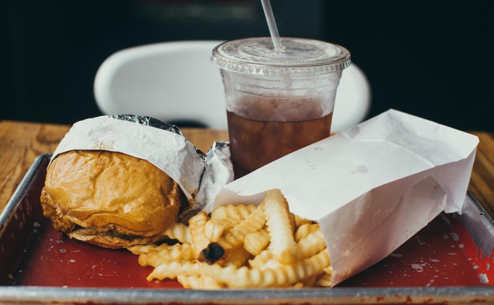 Free Image of Fast food meal on metal tray 