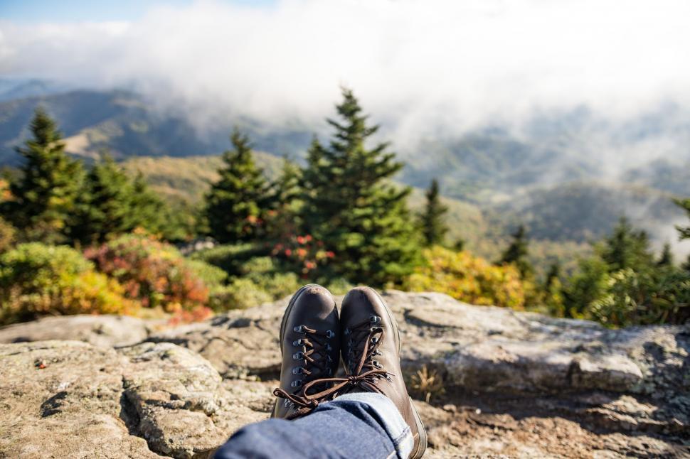Free Image of Relaxed feet with mountainous background 