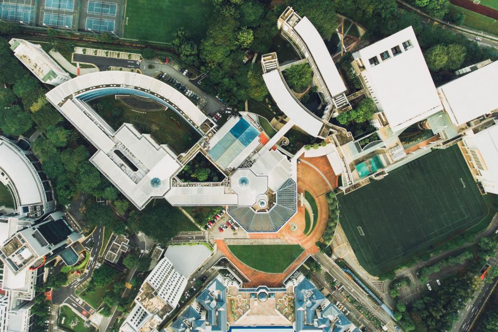 Free Image of Aerial view of a unique building complex 