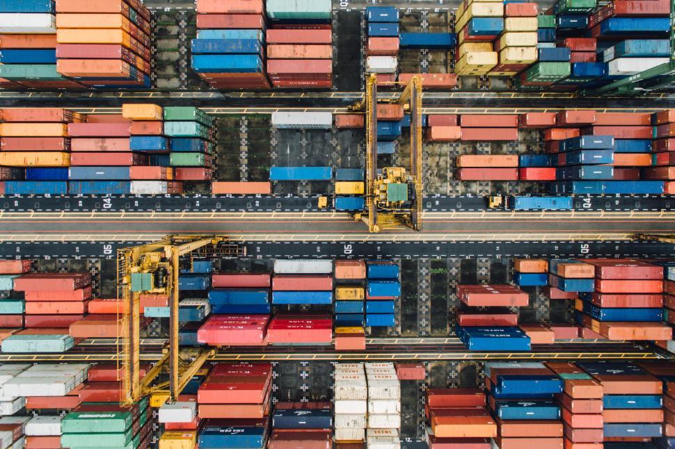 Free Image of Overhead view of colorful shipping containers 