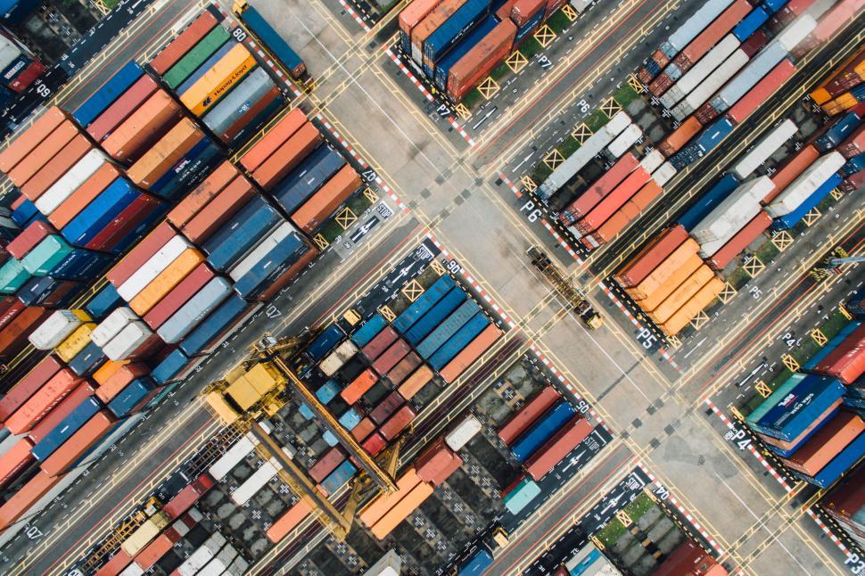 Free Image of Aerial view of colorful shipping containers 