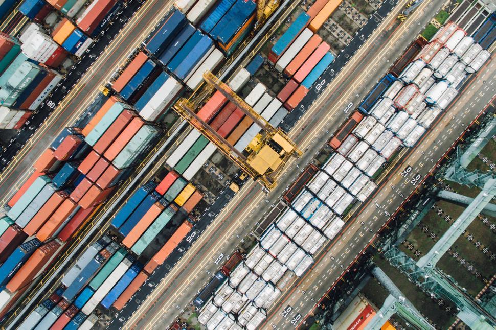 Free Image of Overhead view of colorful shipping containers 