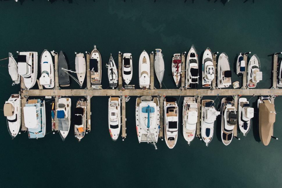 Free Image of Marina with neatly arranged rows of boats 