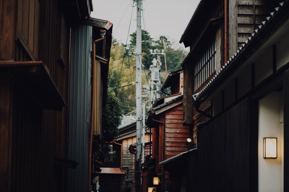 Free Image of Traditional Japanese alleyway between houses 