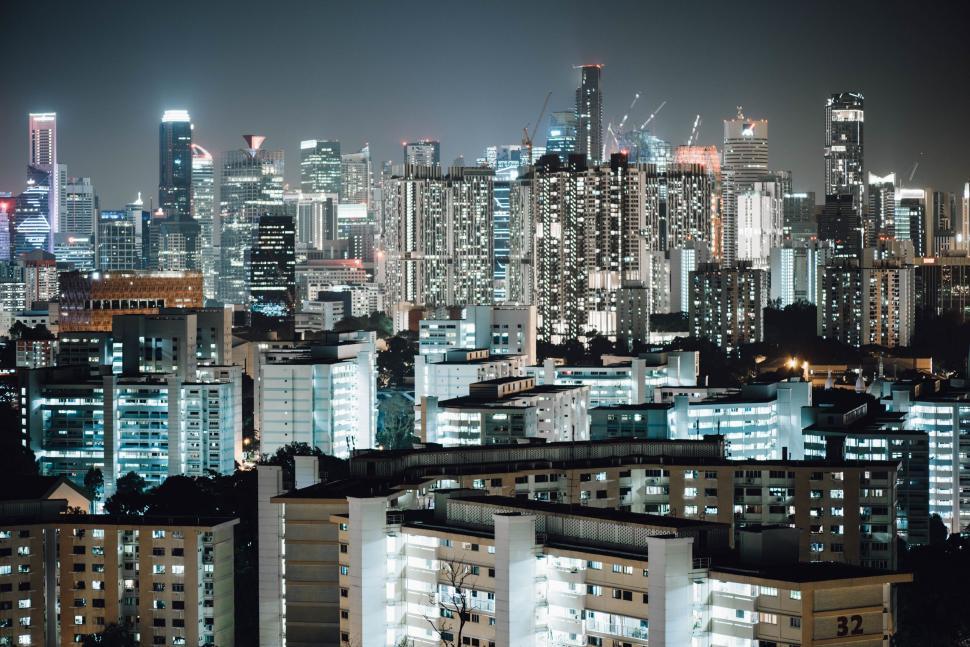 Free Image of Night view of densely packed city lights 