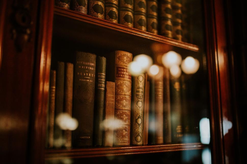 Free Image of Vintage books collection in a classic library 