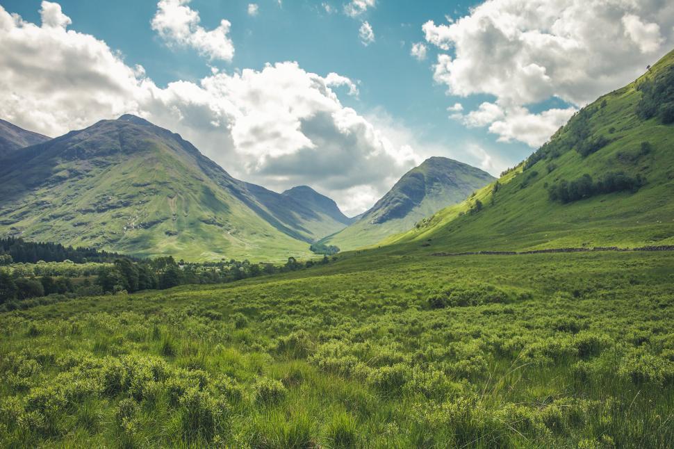 Free Image of Lush green landscape with mountains 