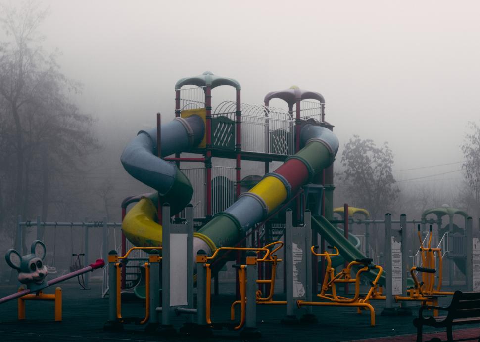 Free Image of Abandoned playground in foggy weather 