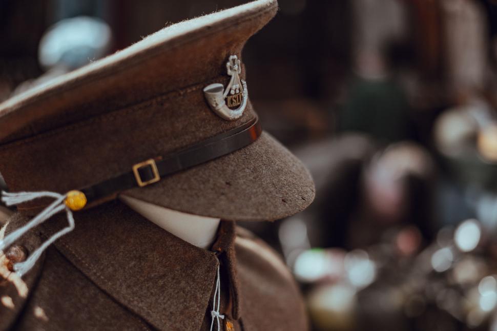 Free Image of Vintage WWII military hat closeup 