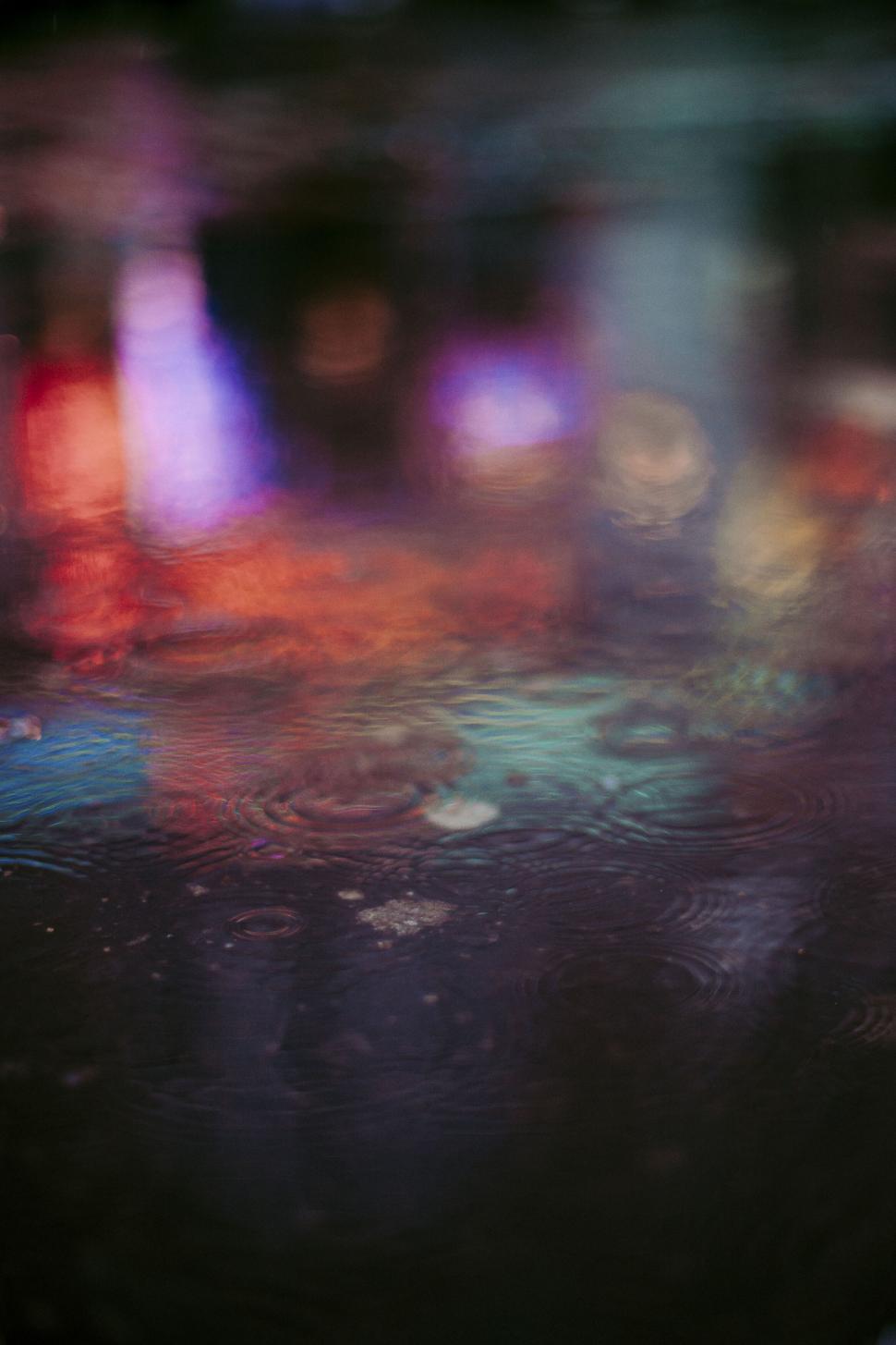 Free Image of Colorful nighttime rain reflections 