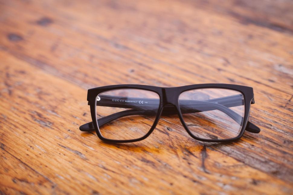 Free Image of Close-up of black Gucci eyeglasses 