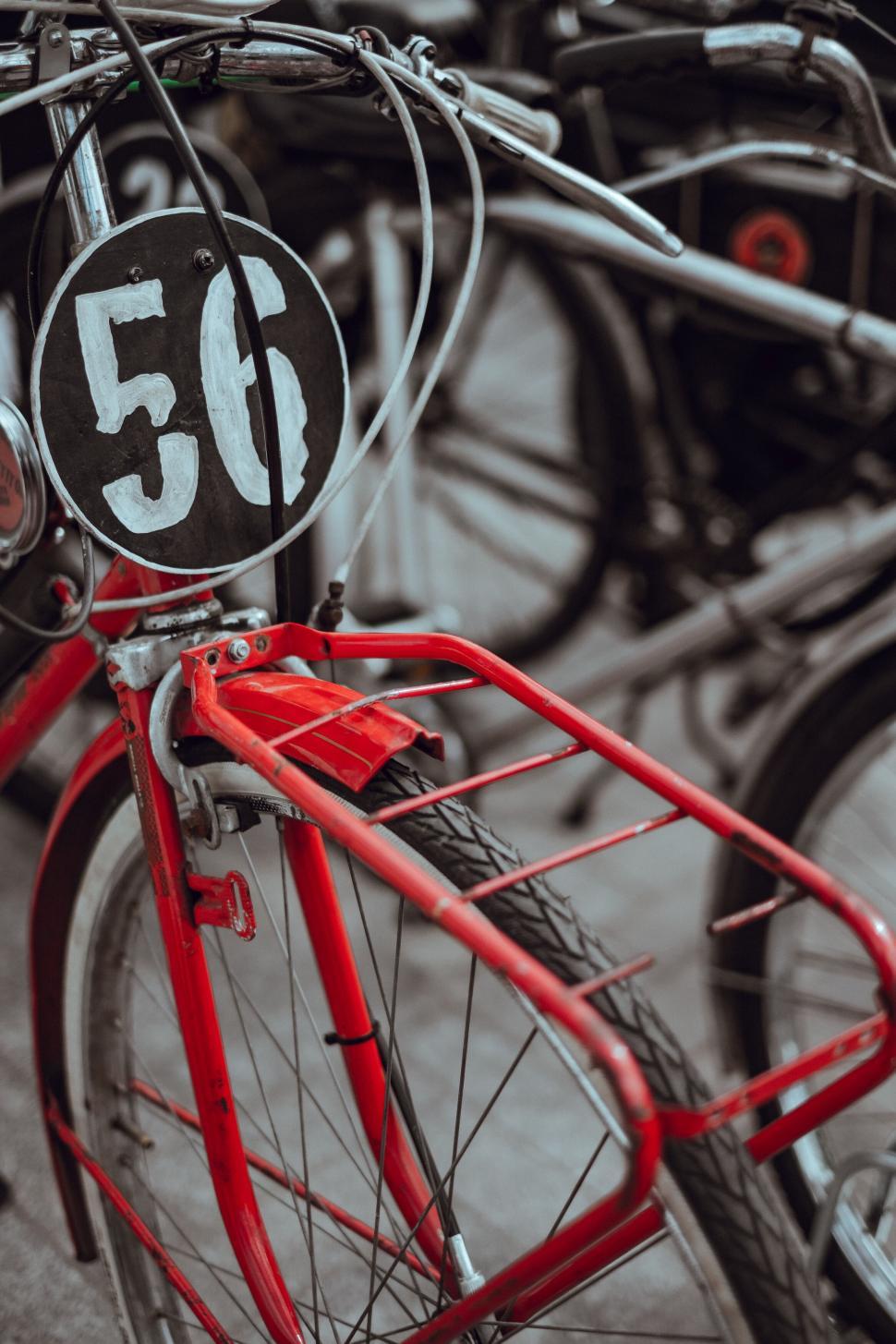 Free Image of Vintage red bicycle with number plate 50 
