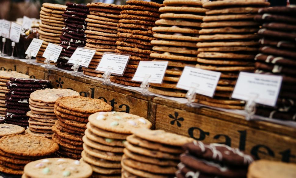 Free Image of Assorted cookies displayed at a market stall 