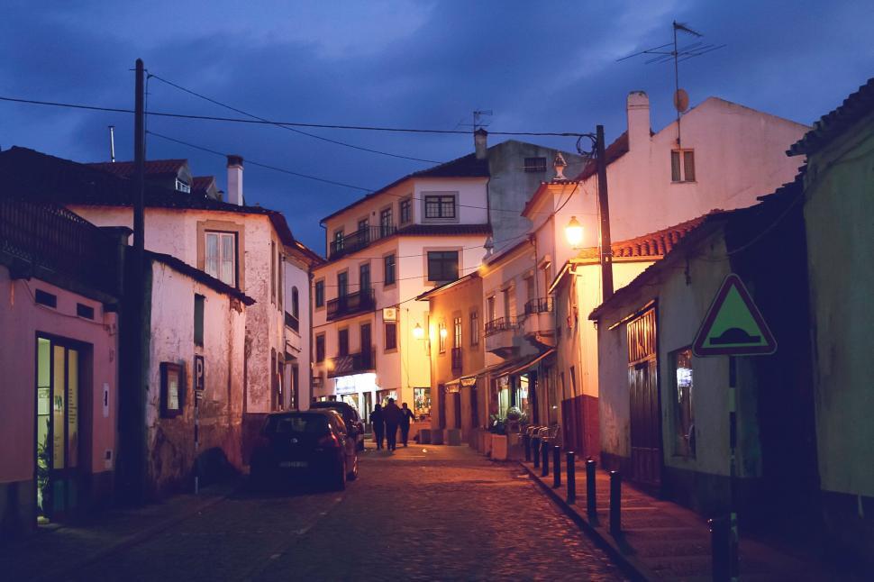 Free Image of Twilight in an old European town street 