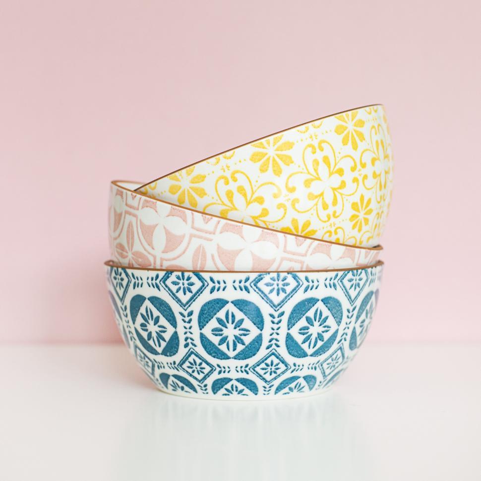 Free Image of Stack of patterned ceramic bowls 