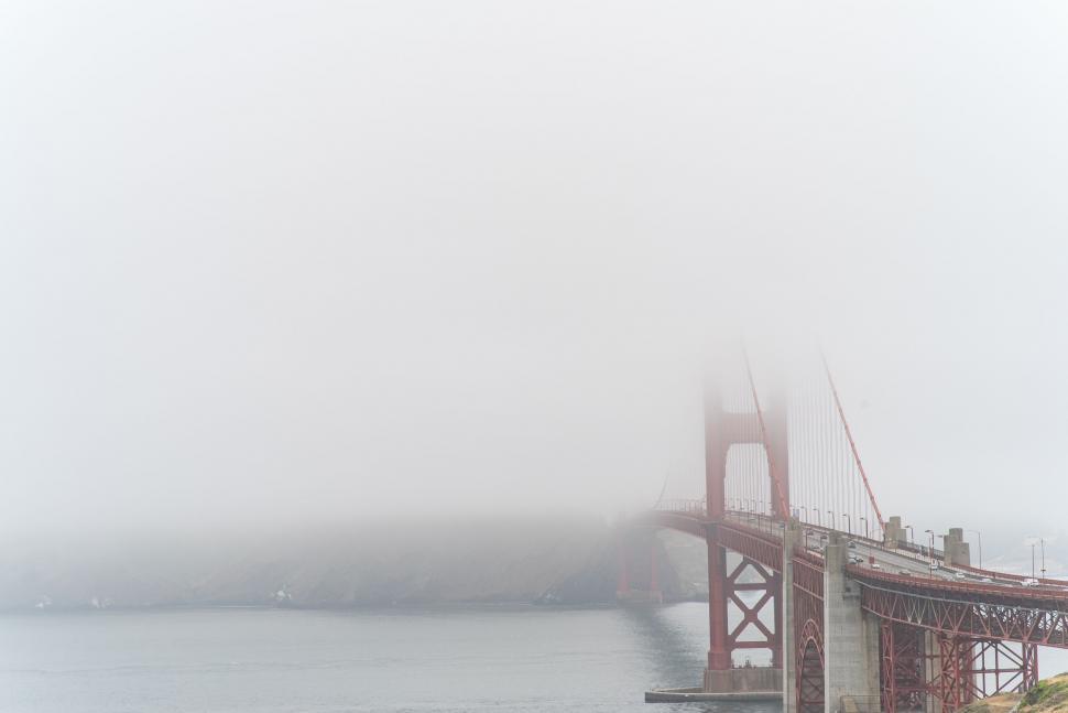 Free Image of Misty view of the Golden Gate Bridge in fog 