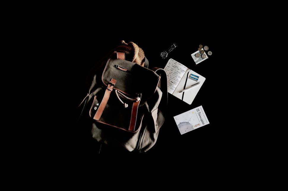 Free Image of Explorer s backpack with travel items 