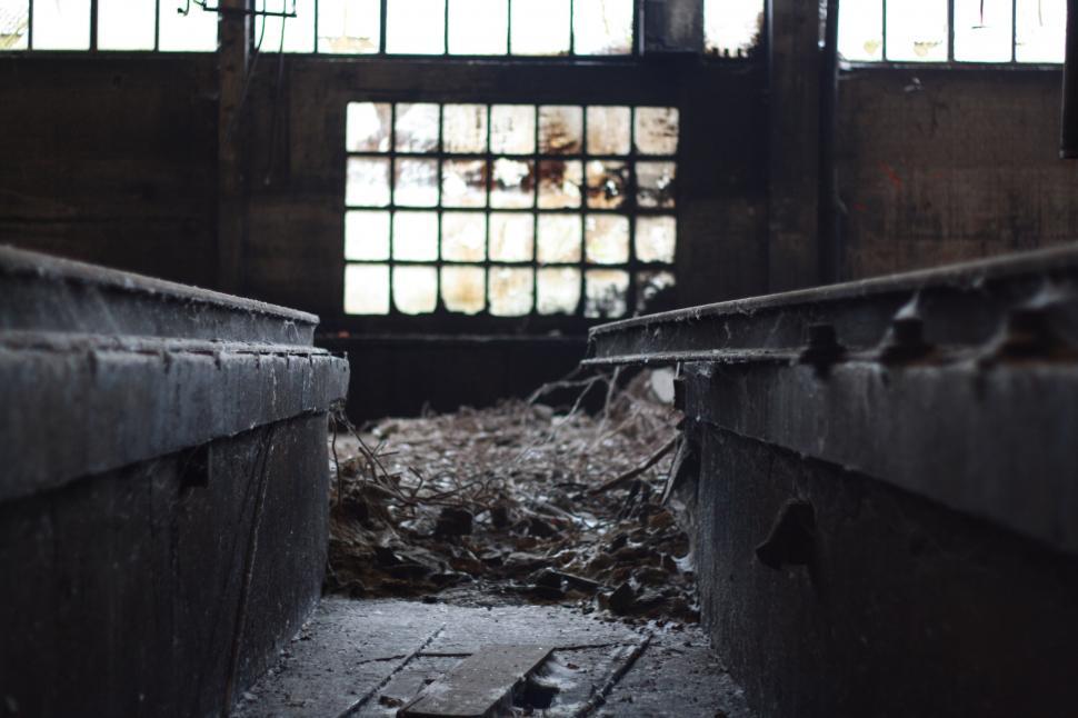 Free Image of Derelict industrial interior with window 