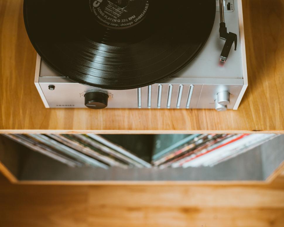 Free Image of Vintage Record Player and Vinyl Collection 