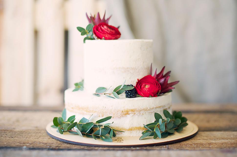 Free Image of Elegant two-tiered cake with pink flowers 