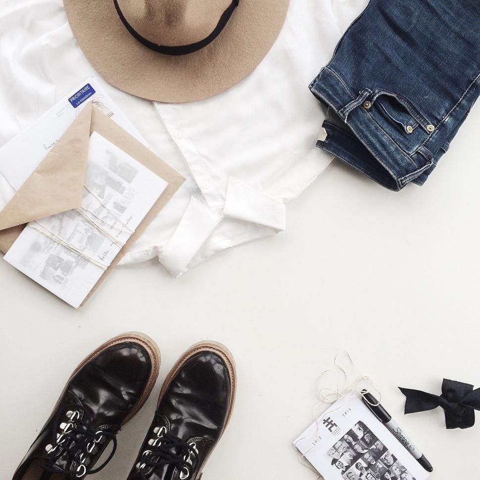 Free Image of Flat lay of casual outfit with accessories 