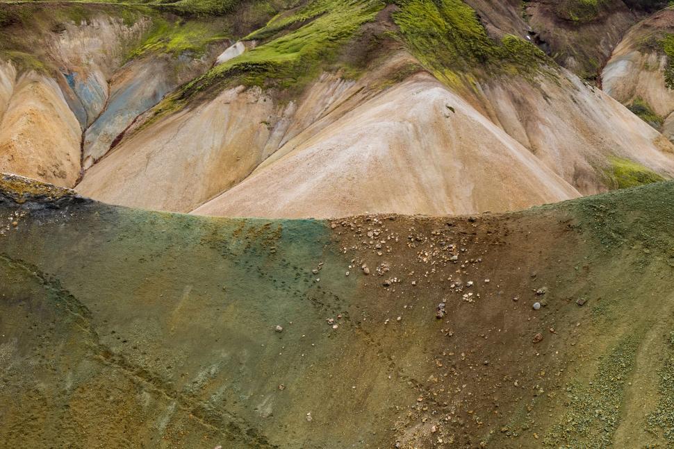 Free Image of Aerial shot of colorful rhyolite hills 