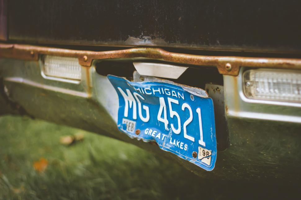 Free Image of Vintage Michigan license plate on car 
