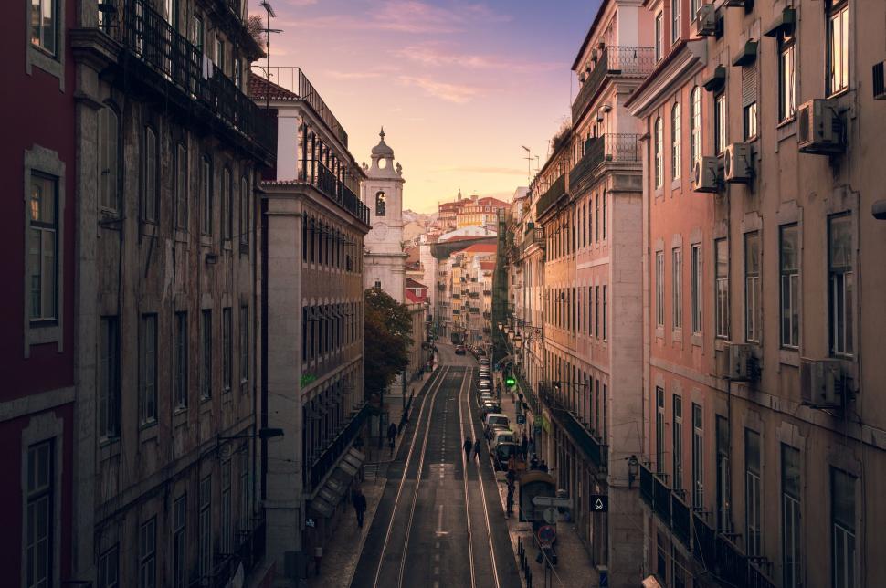 Free Image of Lisbon street during sunrise 