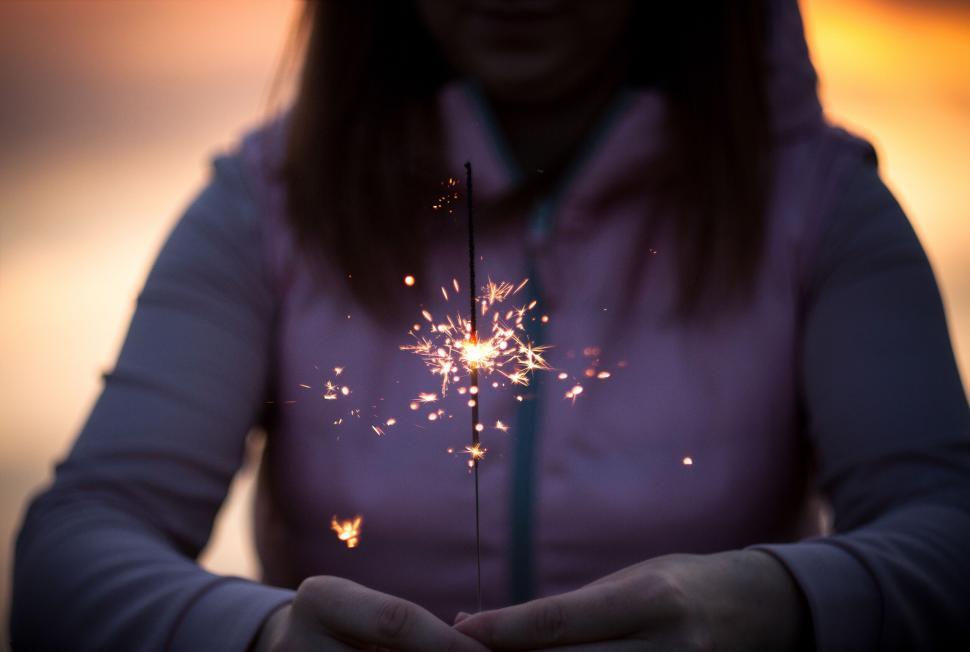 Free Image of Close-up of a sparkler in a woman s hands at twilight 