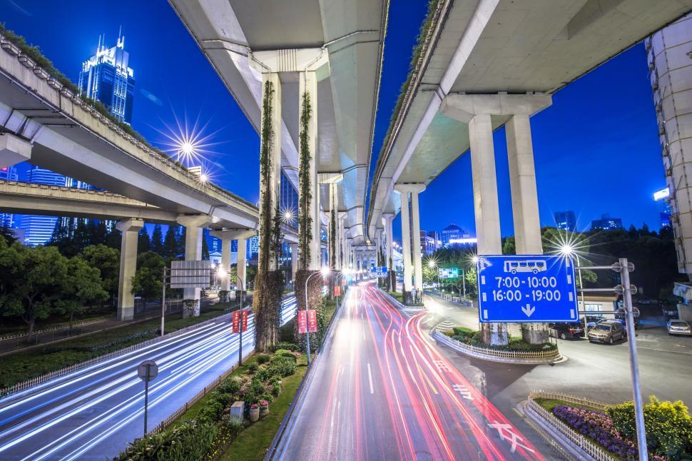 Free Image of Elevated highways over city at blue hour 
