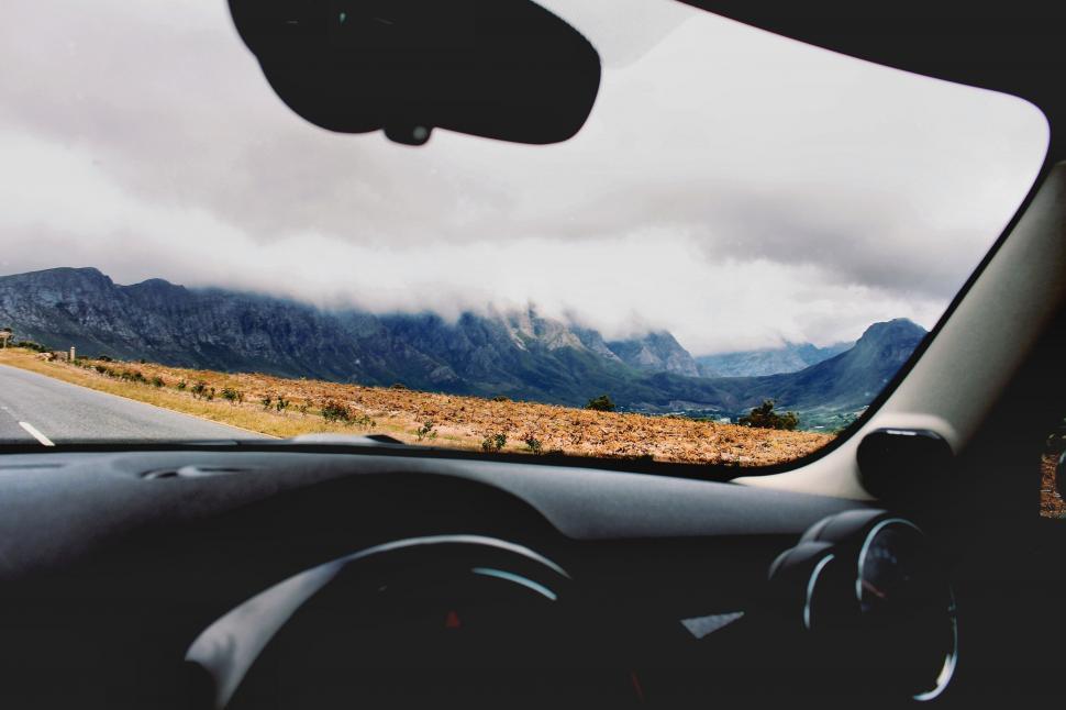 Free Image of Mountain view from car interior 